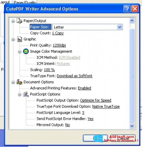 স্ক্রিনশট CutePDF Writer Windows 8.1