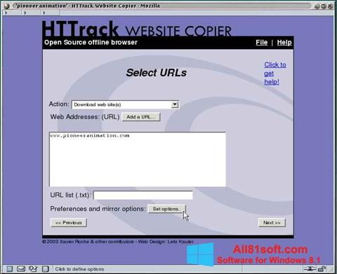 স্ক্রিনশট HTTrack Website Copier Windows 8.1