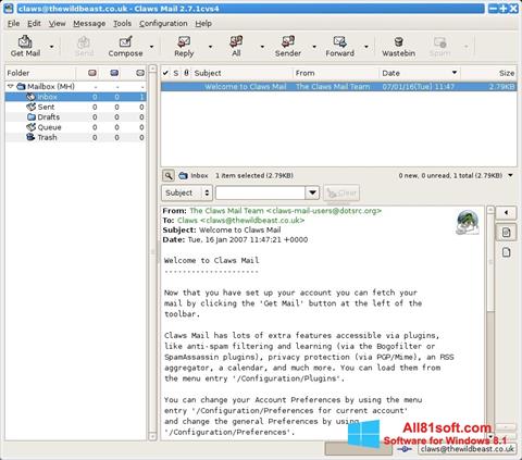 স্ক্রিনশট Claws Mail Windows 8.1