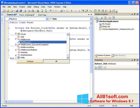 স্ক্রিনশট Microsoft Visual Basic Windows 8.1