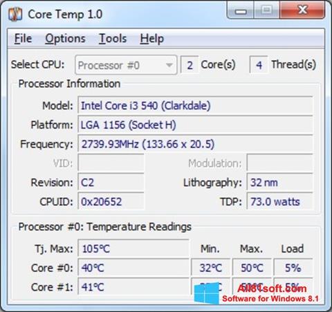 স্ক্রিনশট Core Temp Windows 8.1
